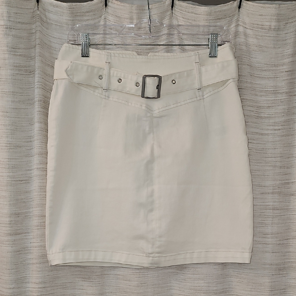 Free People Cream Mini Skirt with Buckle Size 12